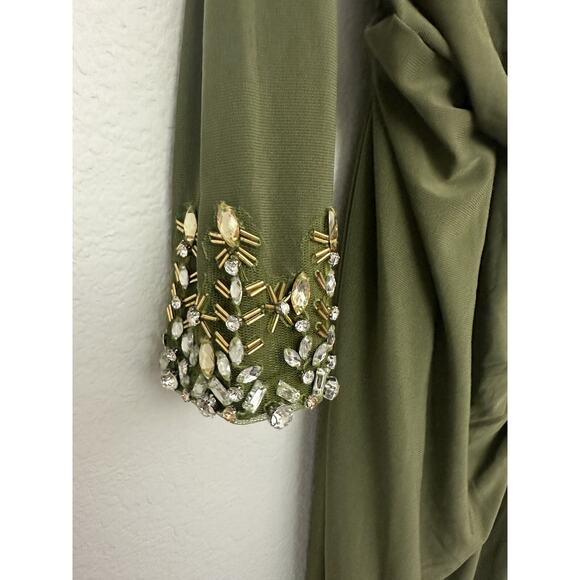 NWT Ieena For Mac Duggal Green One-Shoulder Draped Evening Gown Size 0 - Picture 7 of 9